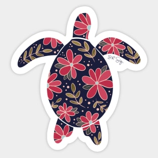 Floral Sea Turtle - muted earth colors Sticker